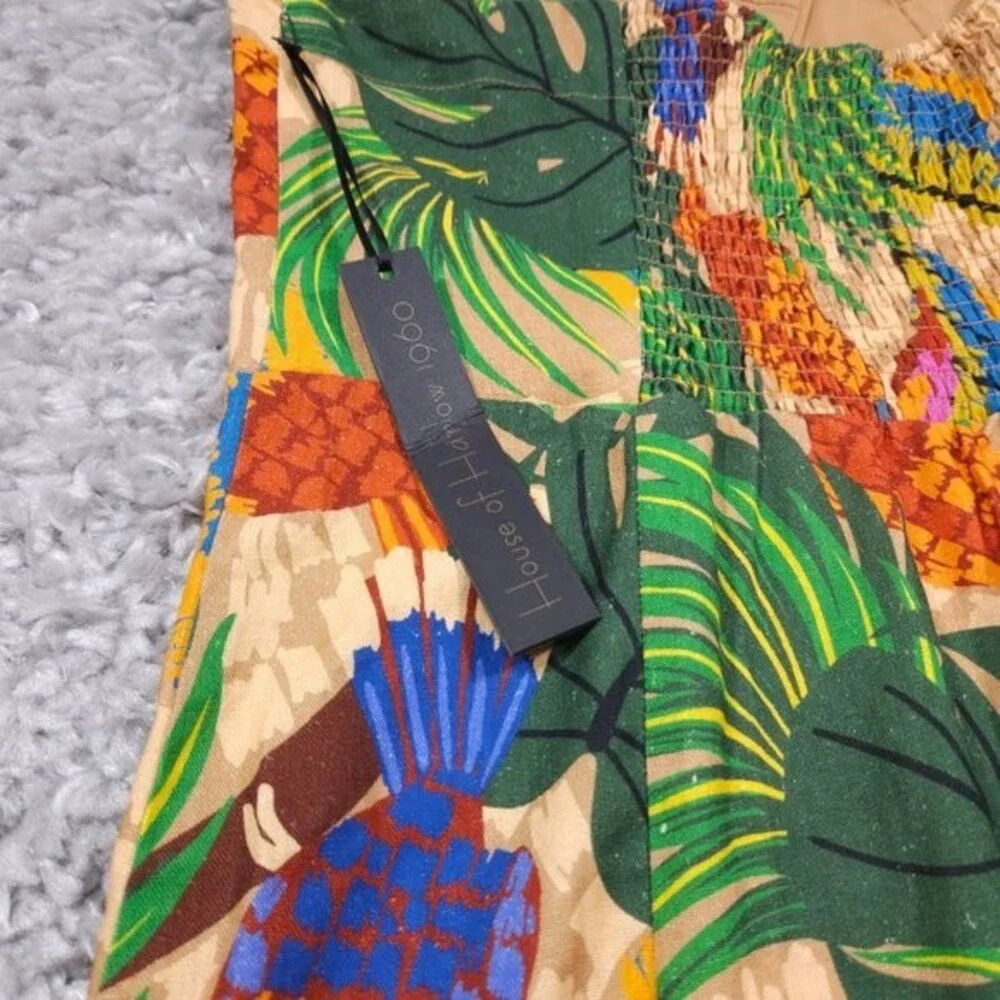 House of Harlow 1960 Linen Blend Toucan Tropical Mini Dress NWT Women's Size XL